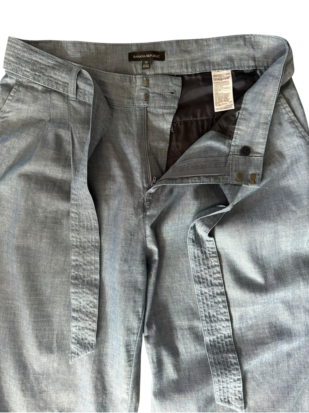 Banana Republic Chambray Wide Leg Pants Tie Waist High Rise Blue Size 10 - Picture 6 of 12